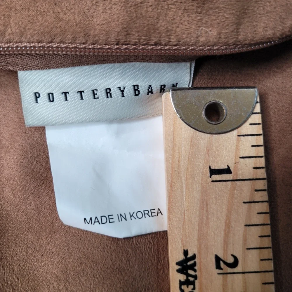 Pottery Barn Accent Pillow Cover Brown Faux Suede Stitched Square 18x18 Decor